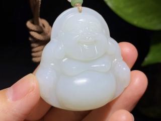 和田玉羊脂白玉笑佛挂件,美玉分享