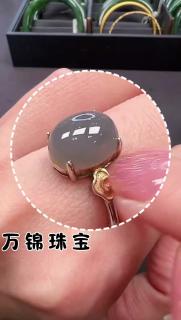 《柔莺》天然和田玉蛋面戒指女宝石翡翠金镶玉石母亲节送妈妈礼物 和
